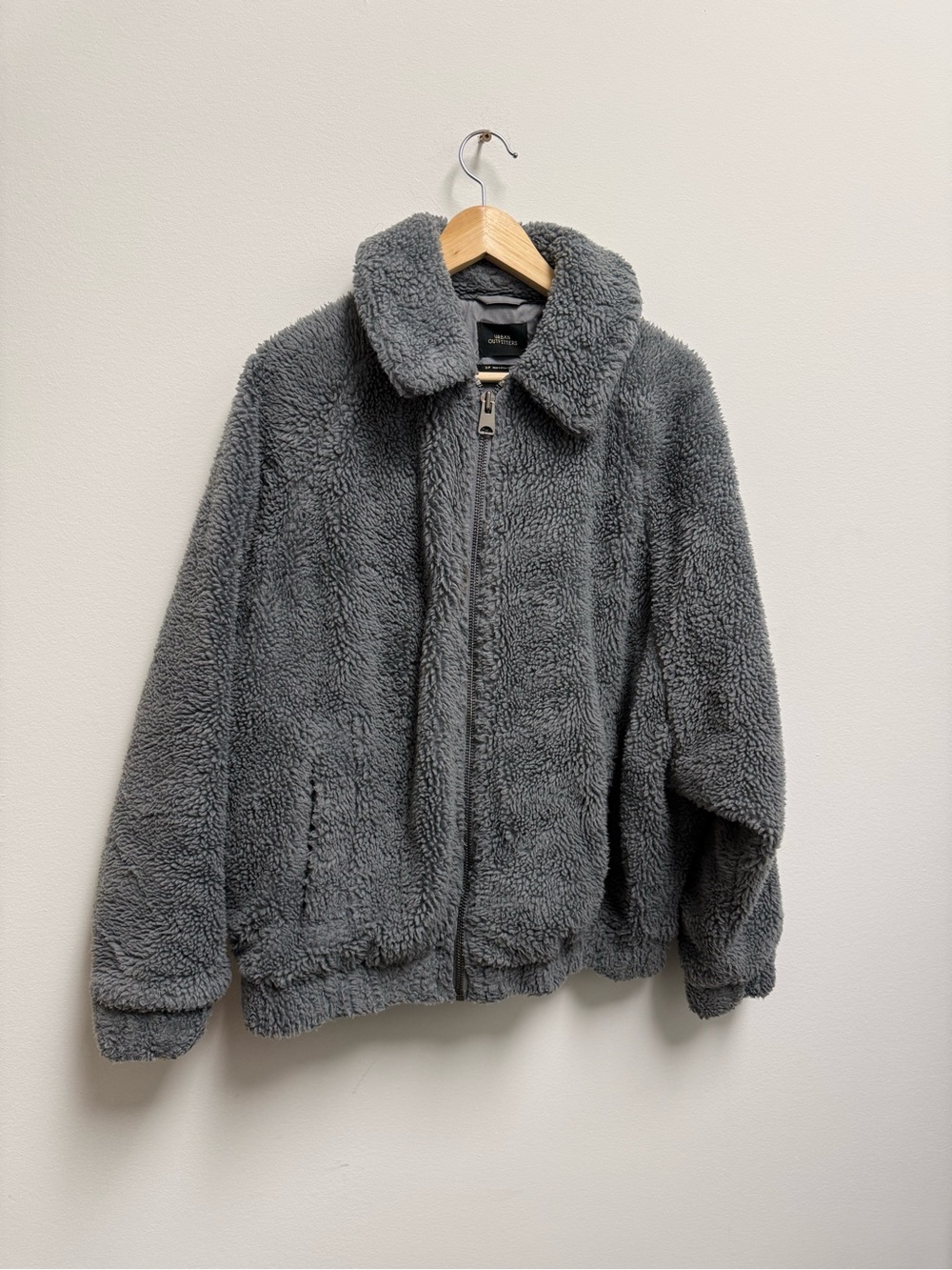 Urban Outfitters Gray Sherpa Zip-Front Jacket